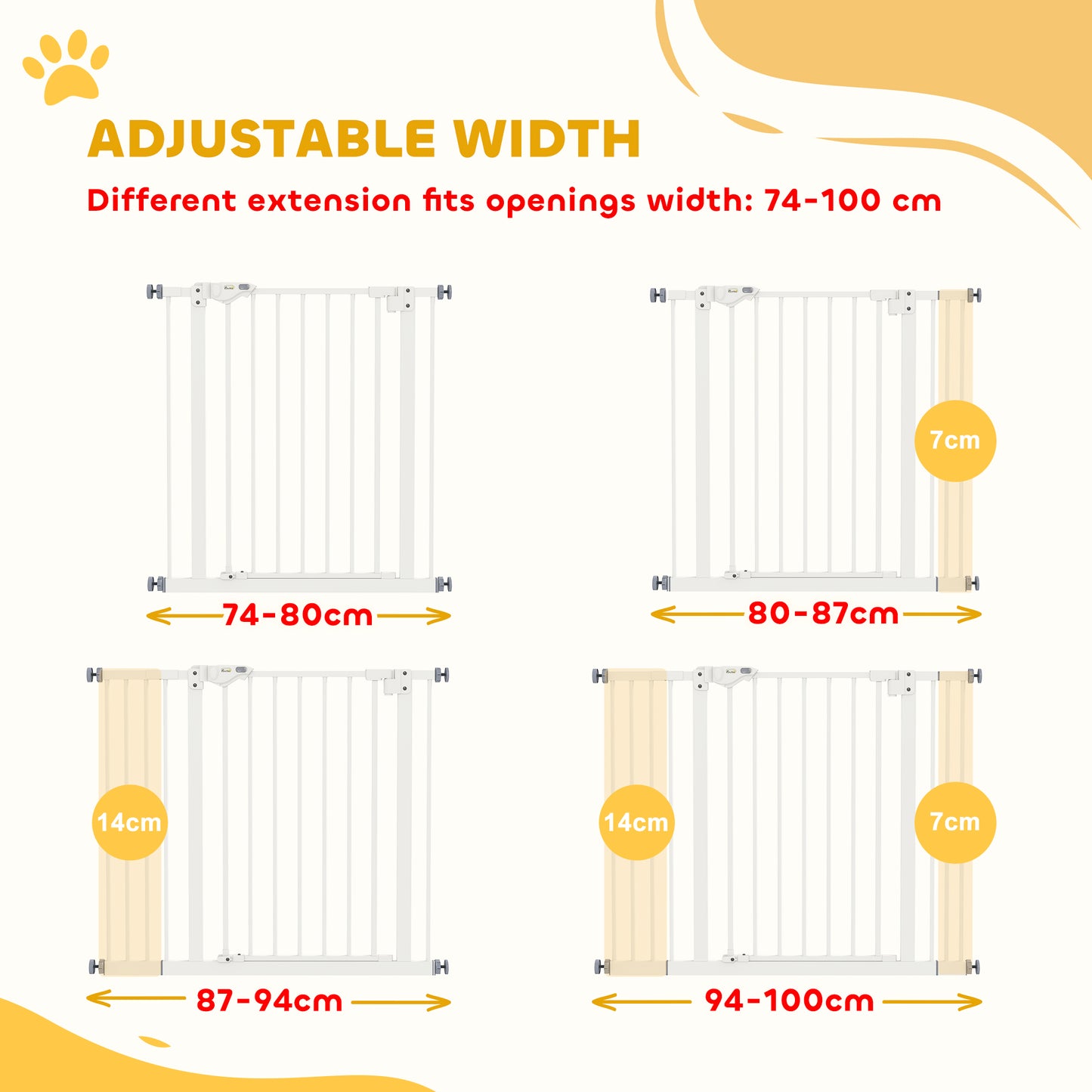 Adjustable Safety Gate w/ Two Extensions, Four Adjustable Screws, White