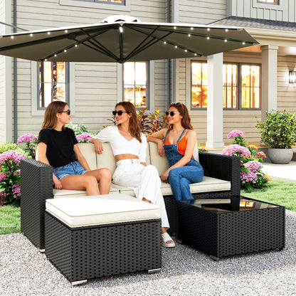3 Pieces Garden Furniture Set w/ Cushions, PE Rattan Wicker Conversation Corner Sofa Set