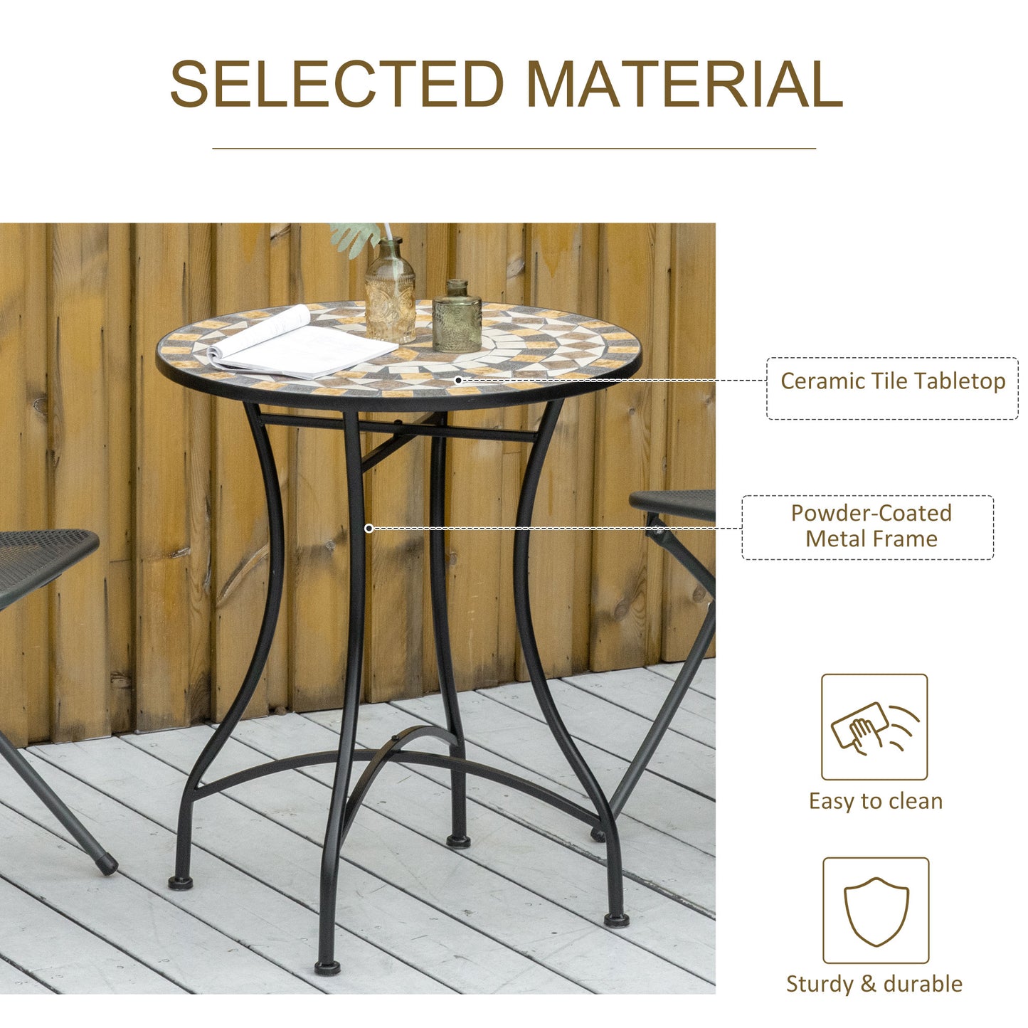 Φ60cm Mosaic Outdoor Patio Table - Grey