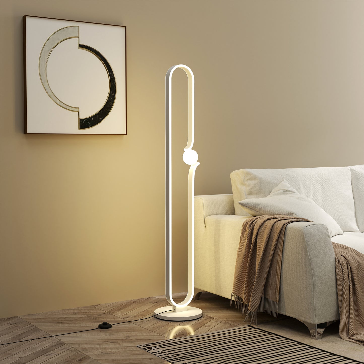 LED Floor Lamp, Dimmable Floor Standing Lamp with Glass Night Light, Foot Switch for Living Room, Bedroom, Office, White