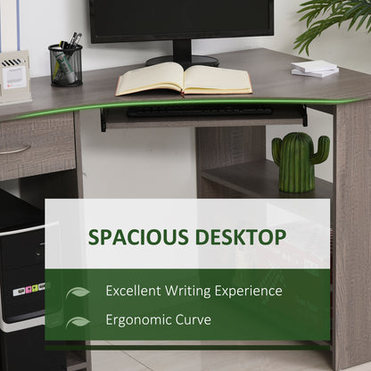 L-Shaped Corner Computer Desk w/ 2 Shelves Wide Worktop Keyboard Tray Drawer & CPU Stand Home Office Study Bedroom Furniture