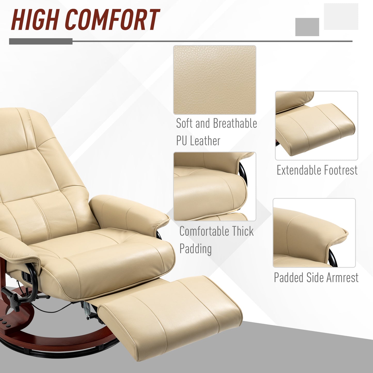 Reclining Swivel Chair, with Footrest - Cream White