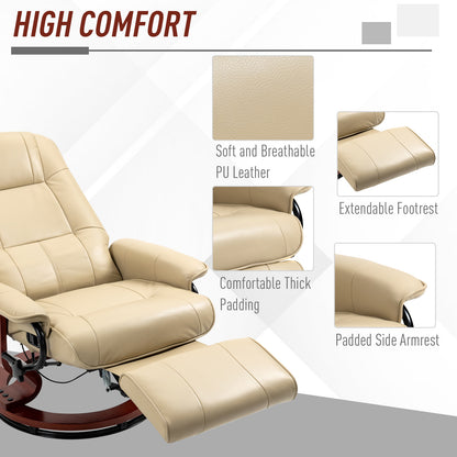 Reclining Swivel Chair, with Footrest - Cream White