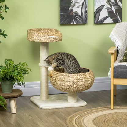 72cm Cat Tree Kitten Tower, with Sisal Scratching Post, Two Beds, Toy Ball