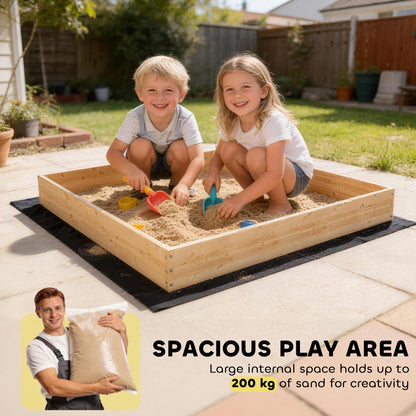 Wooden Sand Pit with Digger, Kids Sandbox Outdoor, SandPit with 360 Swivel Seat and Bottom Liner