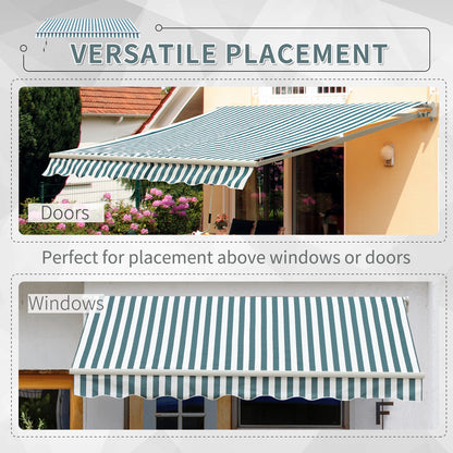 Manual Retractable Awning, size (4m x3m)-Green/White Stripes