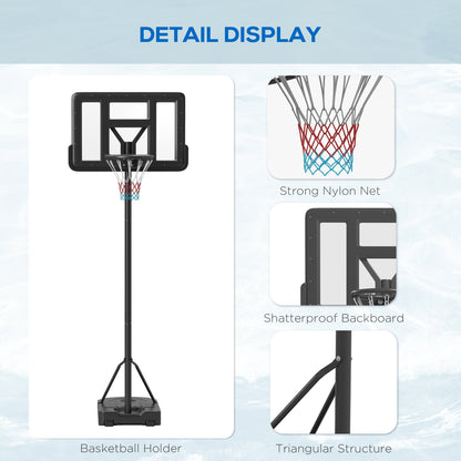 Height Adjustable Basketball Stand Net Set System, Freestanding Basketball Hoop and Stand w/ Wheels, 200-305cm - Black