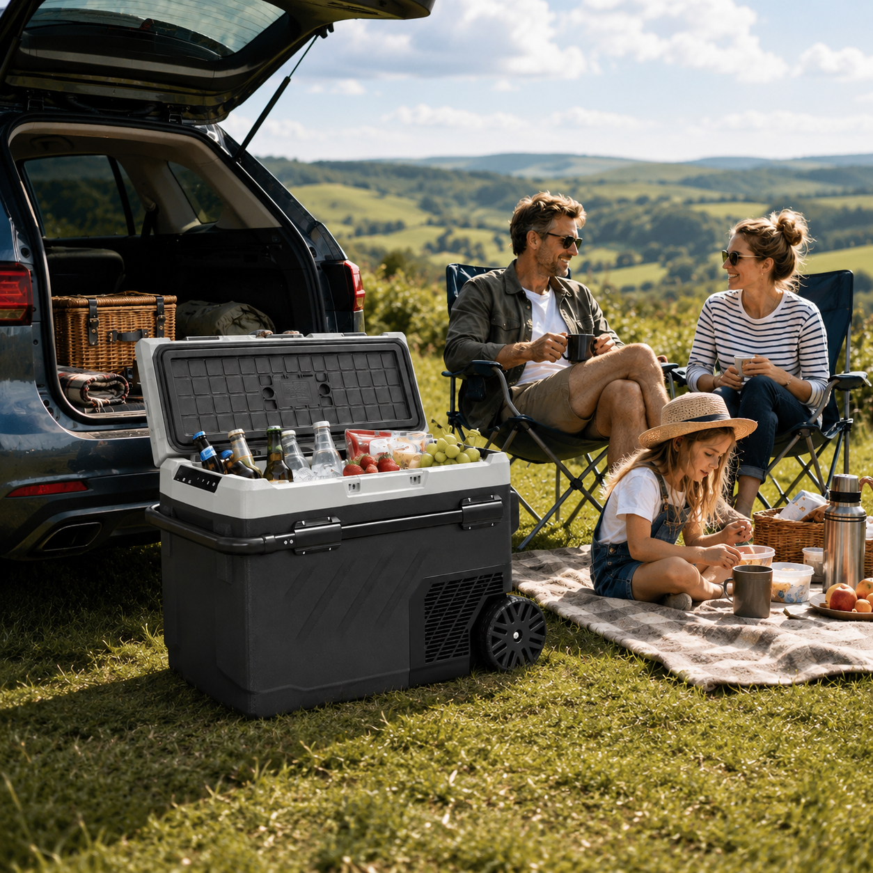 40L Compressor Car Fridge Freezer, Dual Zone Camping Refrigerator with App Control, Telescopic Handle, -20℃-20℃