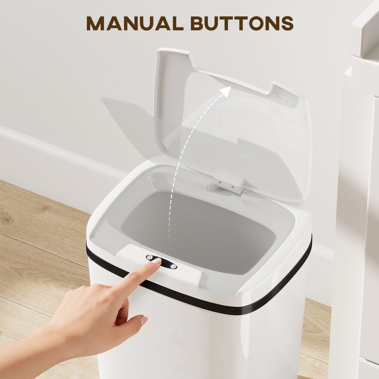 15L Sensor Bin, Automatic Touchless Kitchen Bin, Easy Clean, Battery Operated for Home Office, Bedroom, Bathroom, White