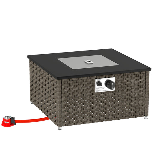 Rattan Gas Fire Pit Table for Garden, 13 KW Smokeless Propane Fire Pit with Lid