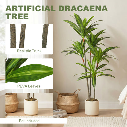 150cm Lifelike Fake Tree, Artificial Dracaena Tree with Bendable Trunks, Green