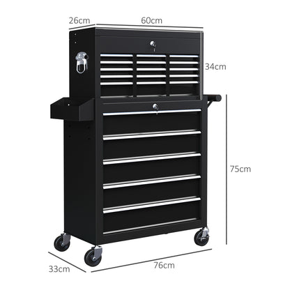 14 Drawer, Two-Part Tool Storage Chest on Wheels - Black