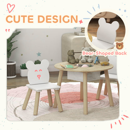 3-Piece Kids Activity Table Set with Centre Mesh Bag, Bear-Shaped Backrest, for Arts and Crafts, Reading, Dining