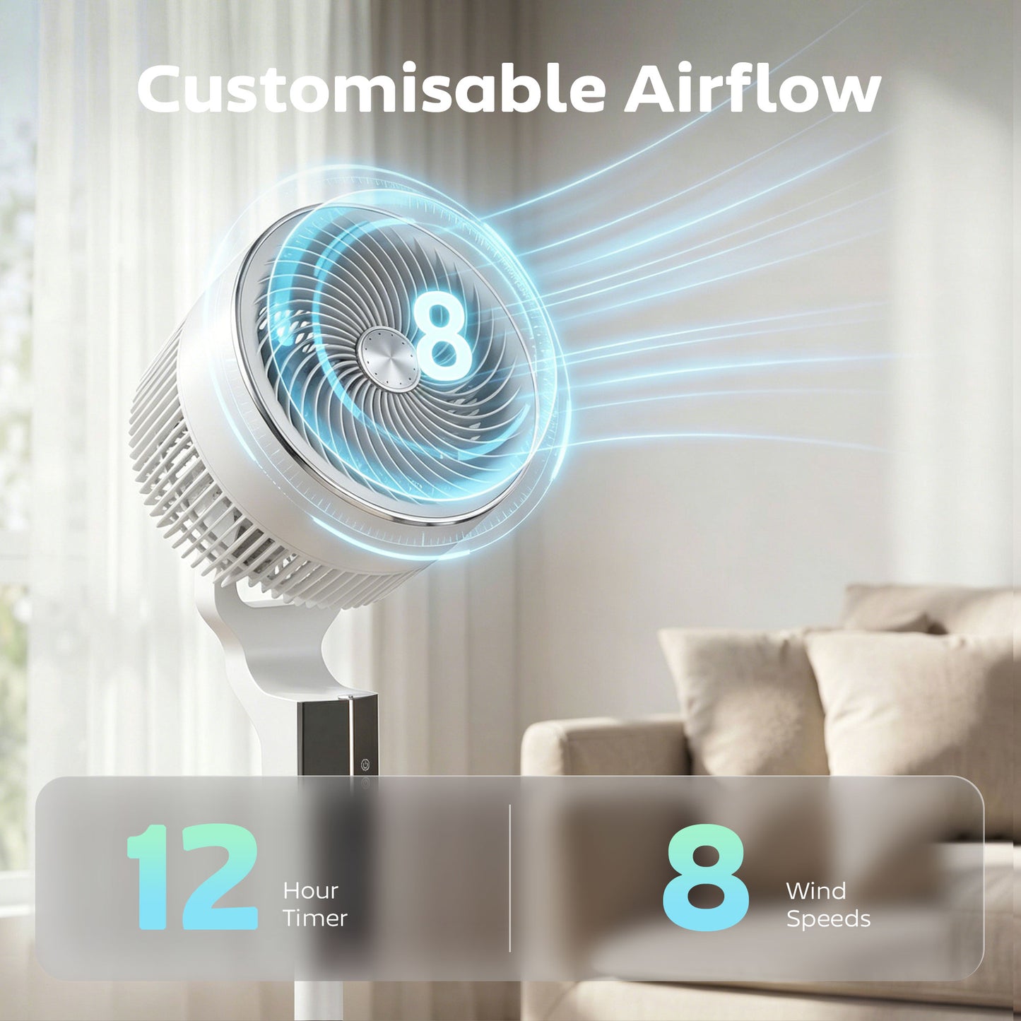 20 dB Silent Standing Fan for Bedroom, 46" Pedestal Fan with Remote, 85° Oscillating, 8 Speeds, White