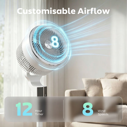 20 dB Silent Standing Fan for Bedroom, 46" Pedestal Fan with Remote, 85° Oscillating, 8 Speeds, White