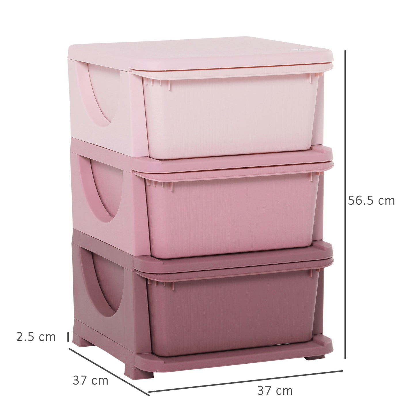 3 Drawers Plastic Kids Storage Units, 3 Tier Children Toy Chest for Nursery, Playroom, Bedroom, Pink