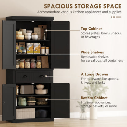 Kitchen Storage Cabinet with Drawer and Adjustable Shelves - Black