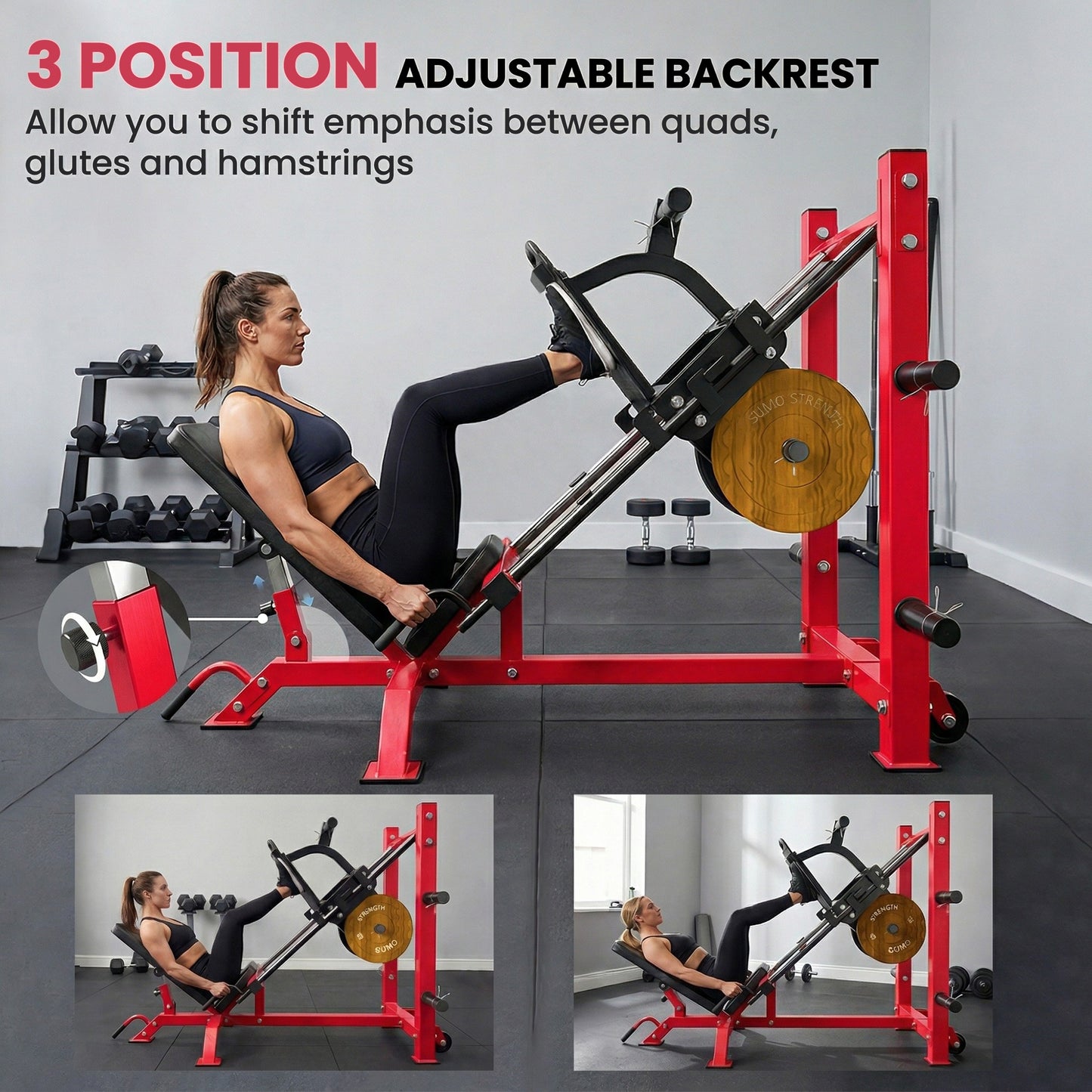 Leg Press Machine with Wheels and Calf Block, Adjustable Squat Machine for Home Gym, 455KG Capacity