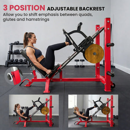 Leg Press Machine with Wheels and Calf Block, Adjustable Squat Machine for Home Gym, 455KG Capacity