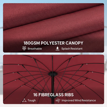 2 m Shanghai Garden Parasol Umbrella with 16 Fibreglass Ribs, Outdoor Parasol Sun Shade with Crank & Tilt, Wine Red