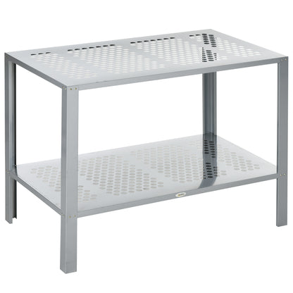 2-Tier Plant Stand, Corner Plant Shelf for Outdoor and Indoor Storage Organizer, Freestanding Flower Rack with Steel Frame