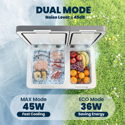 55L Compressor Car Fridge Freezer, Dual Zone Camping Refrigerator with App Control, Grey