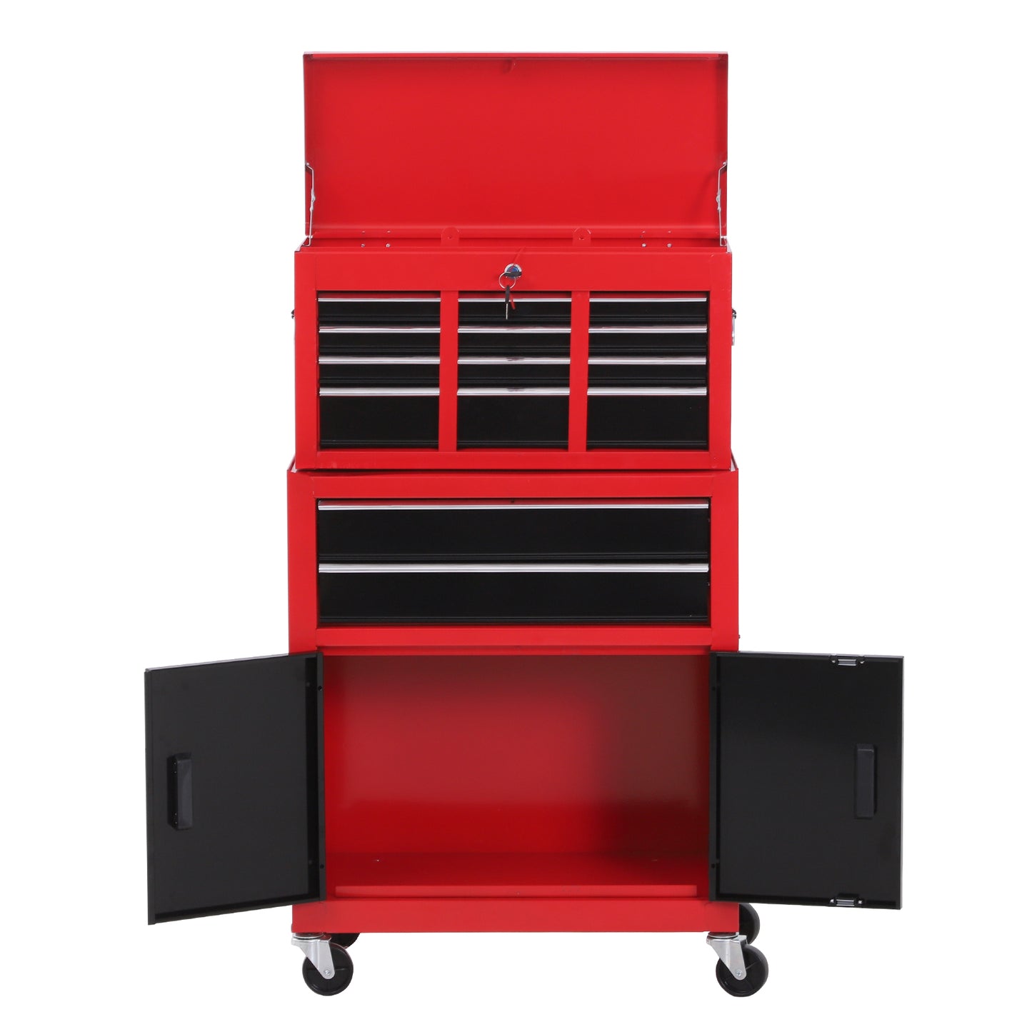 Tool Chest, Metal Tool Cabinet on Wheels with 6 Drawers, Pegboard, Top Chest and Roller Cabinet Combo, 61.6 x 33 x 108cm