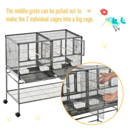 Large Bird Cage Parrot Cage with Divider, Slide Tray for Finch Canaries Parakeets Cockatiels, 95 x 45.5 x 102 cm