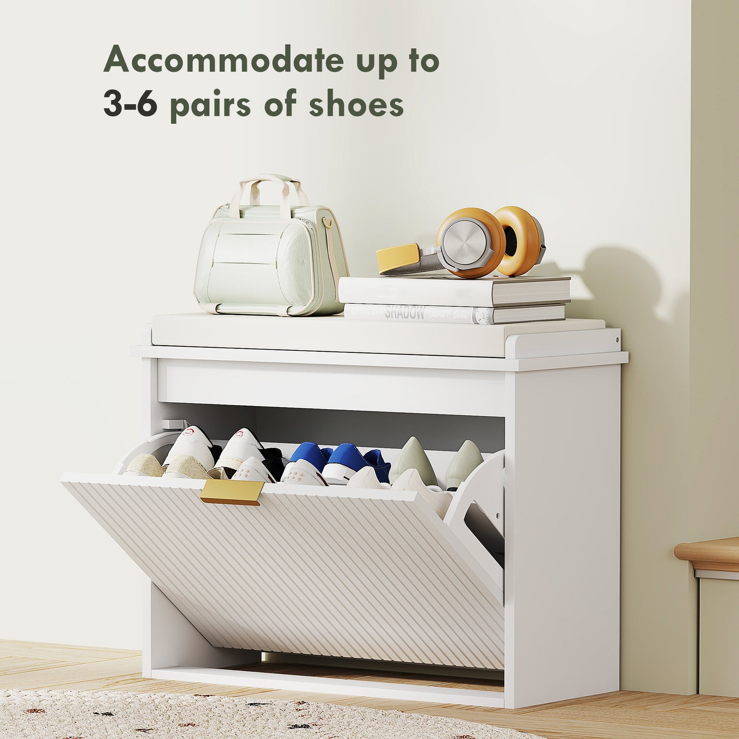 Elegant Six Shoe Bench, with Top Seat - White
