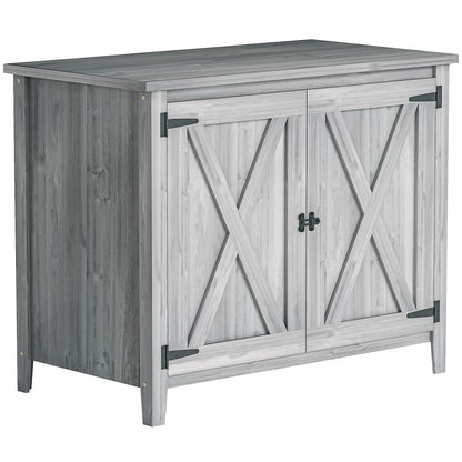 Wooden Garden Shed, Outdoor Fir Wood Storage Shed with Shelf and Double Doors, Light Grey