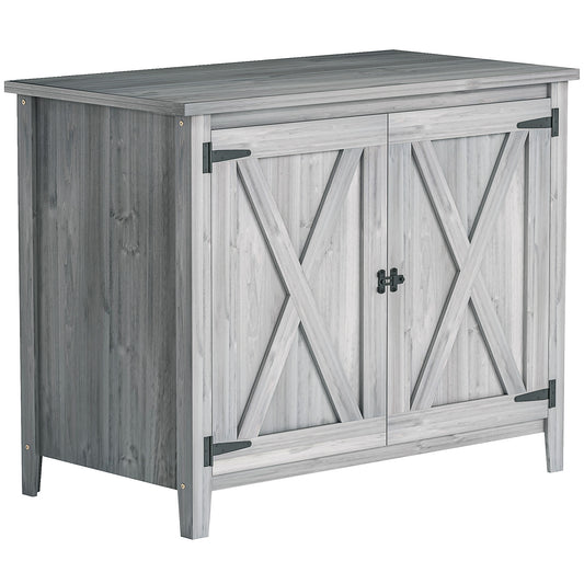 Wooden Garden Shed, Outdoor Fir Wood Storage Shed with Shelf and Double Doors, Light Grey