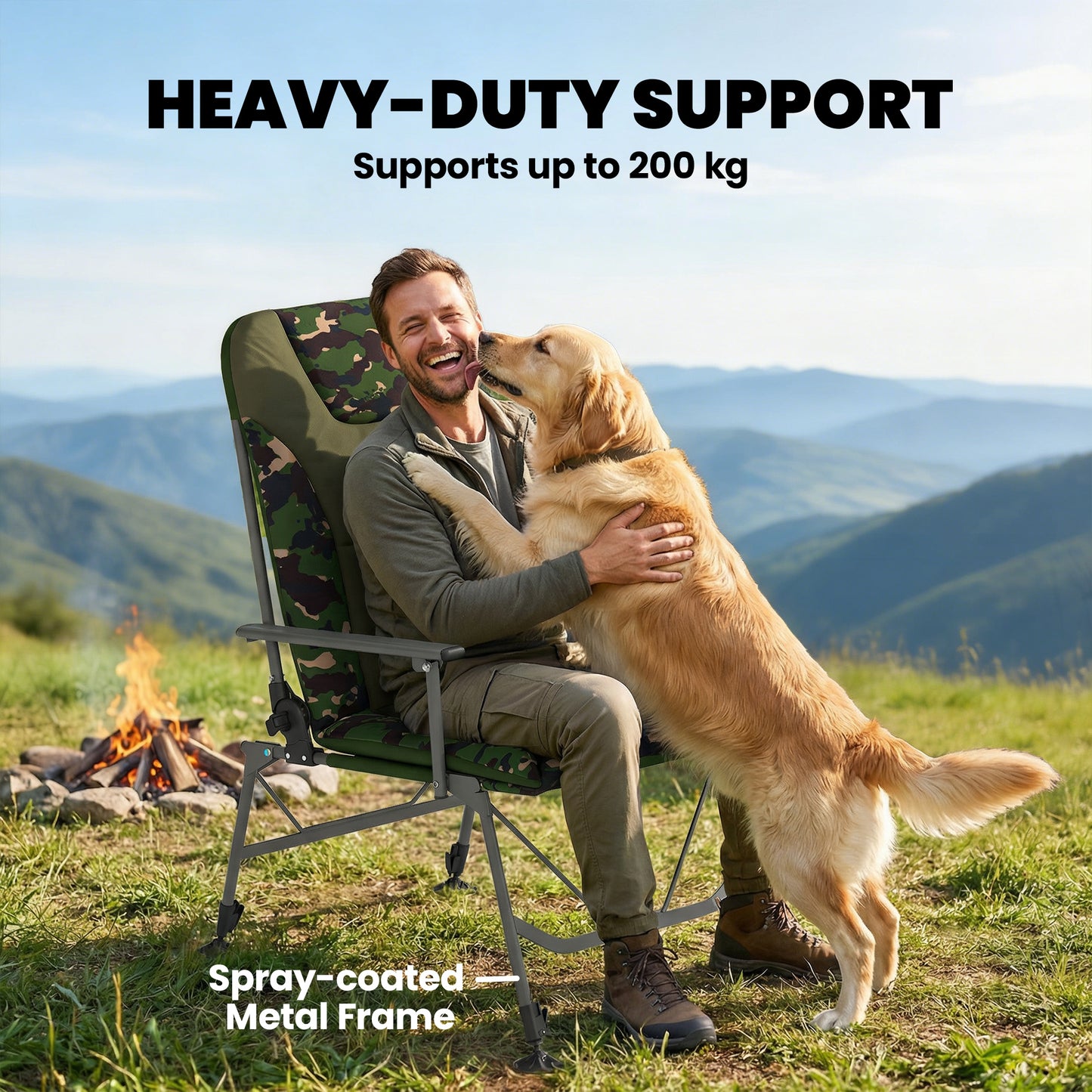 Camping Chair Padded Reclining Folding Chair with Wide Armrests for Adults Camouflage