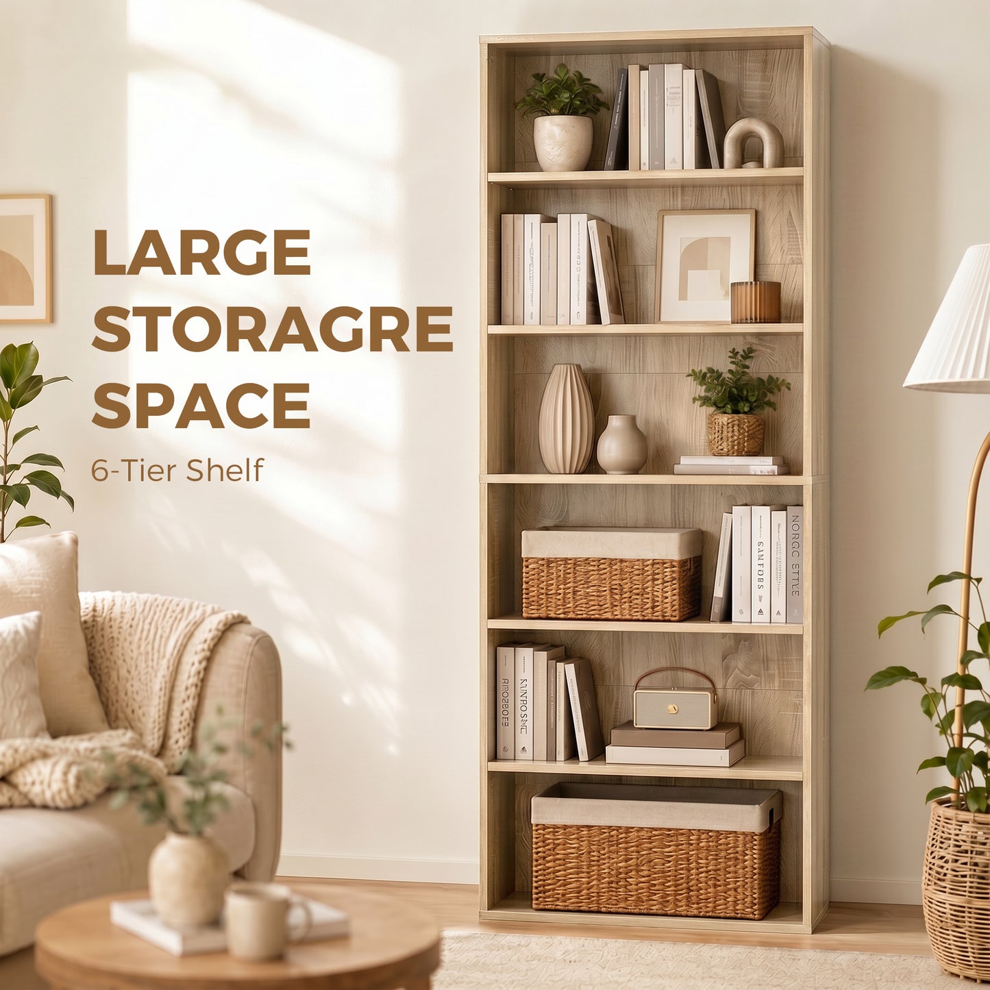 Six Shelf Bookcase - Oak