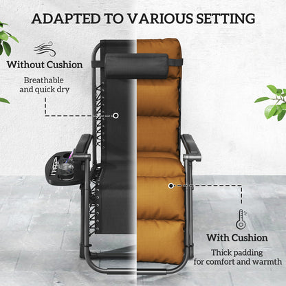 Set of Two Reclining Sun Loungers, with Cushion - Brown