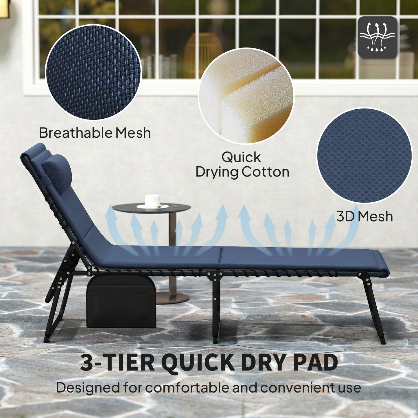 Set of Two Reclining Sun Loungers - Dark Blue