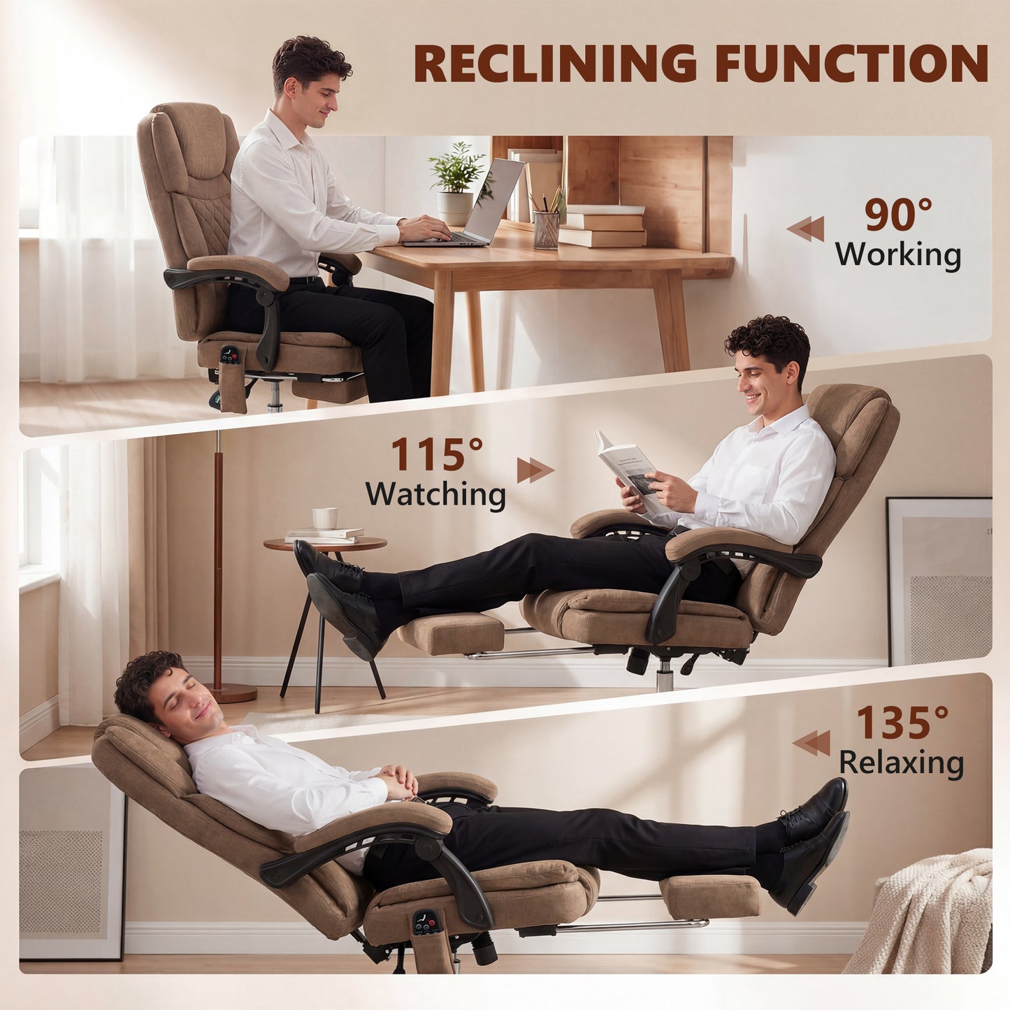 Office Chair with 6-Point Vibration Massage and Heat, Executive Computer Desk Chair with High Back, Reclining, Brown