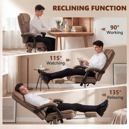 Office Chair with 6-Point Vibration Massage and Heat, Executive Computer Desk Chair with High Back, Reclining, Brown