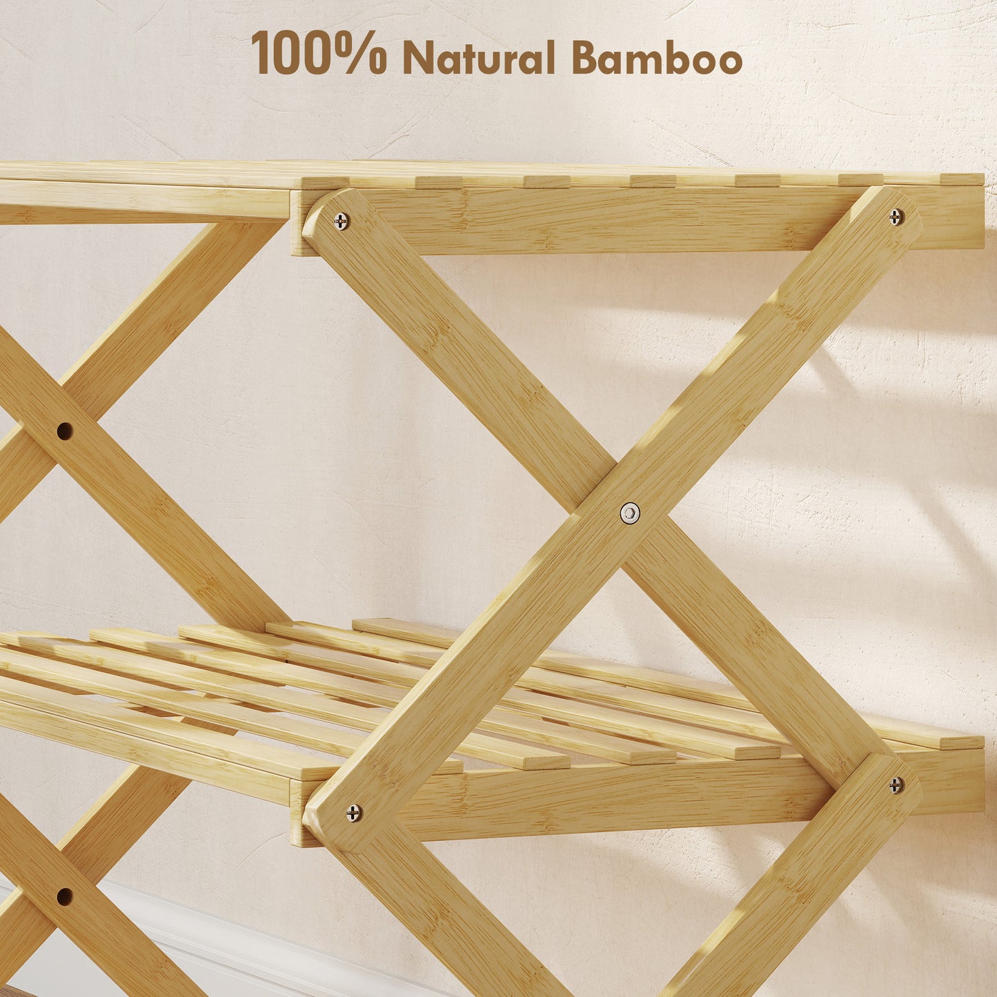 Three-Tier Folding Bamboo Shoe Rack - Natural Finish