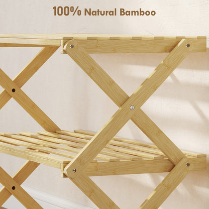 Three-Tier Folding Bamboo Shoe Rack - Natural Finish