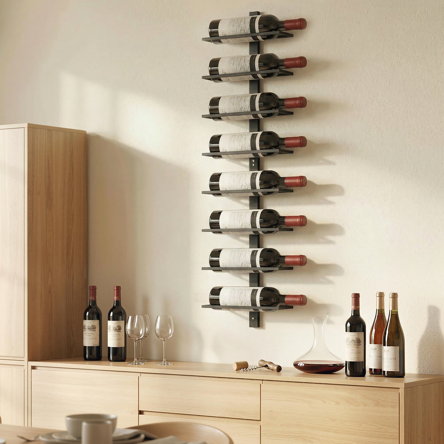 Wall Mounted Wine Rack, 8 Tier Metal Wine Display Rack, Storage Holder for Kitchen, Black