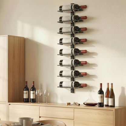 Wall Mounted Wine Rack, 8 Tier Metal Wine Display Rack, Storage Holder for Kitchen, Black