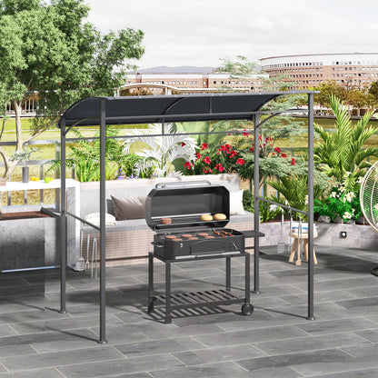 2.2 x 1.5 m BBQ Grill Gazebo Tent, Garden Grill with Metal Frame, Curved Canopy and 10 Hooks, Outdoor Sun Shade, Grey