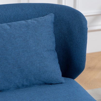 2 Seater Sofa, Linen-look Fabric Small Sofa with Wing Back, Thick Seat, Metal Legs, Dark Blue