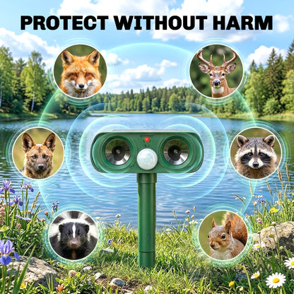 Ultrasonic Cat Repellent, PIR Motion Sensor 110°, LED Flash, Solar Cat Deterrents for Gardens UK