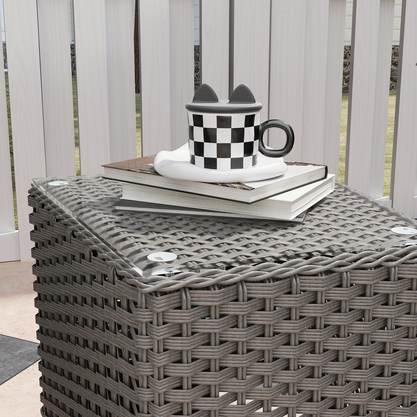 Three-Piece Super Padded Rattan Set - Light Grey