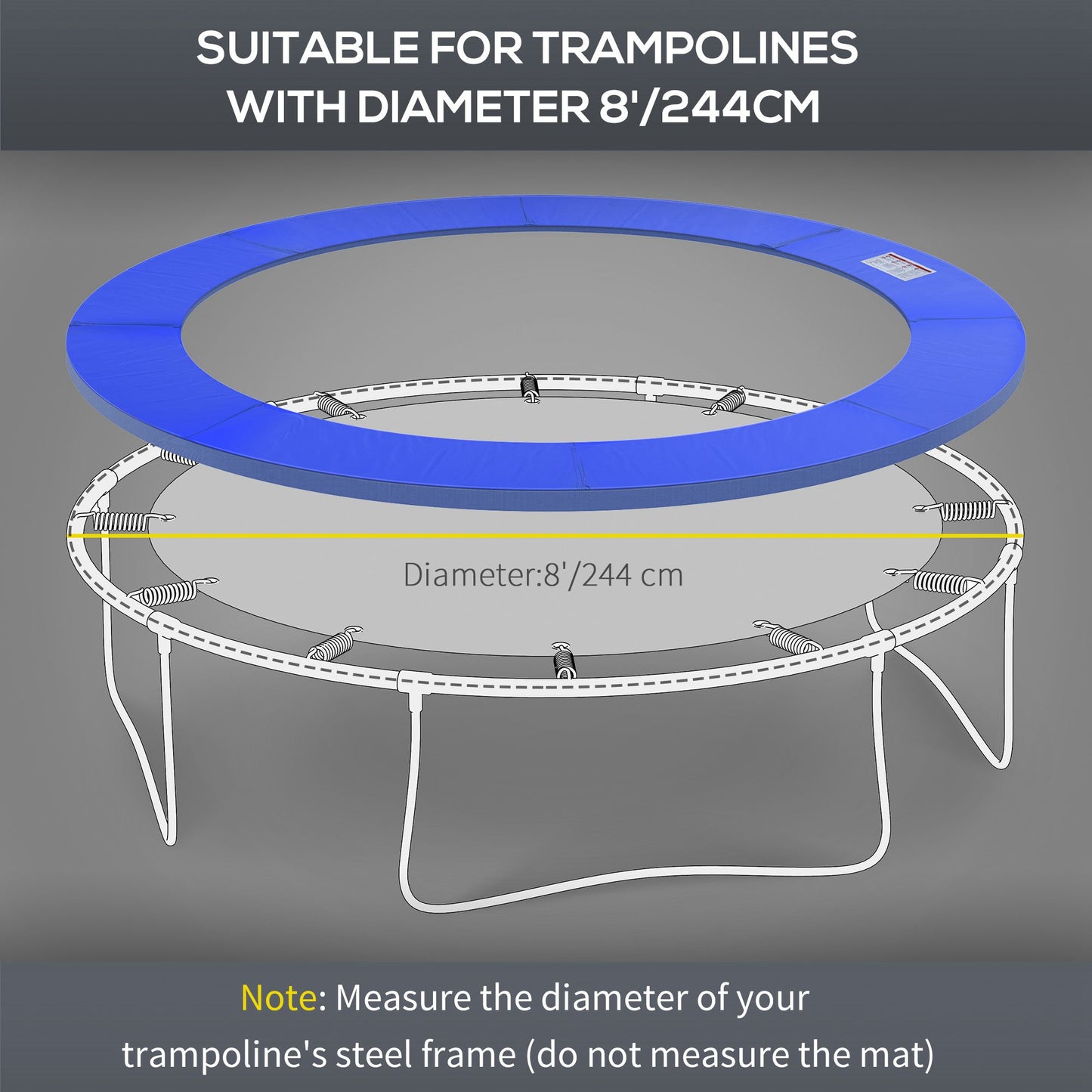 8ft Trampoline Pad, Φ244cm Trampoline Accessories Surround Pad Thick Foam Pads Padding Replacement Spare, No Holes for Pole