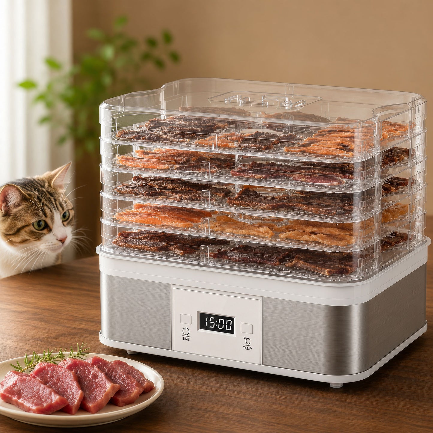 5 Tier Food Dehydrator, 245W Stainless Steel Food Dryer Machine with Adjustable Temperature