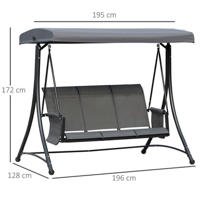 3 Person Outdoor Patio Porch Swing Chair with High Back Design and Side Pouches, Charcoal Grey