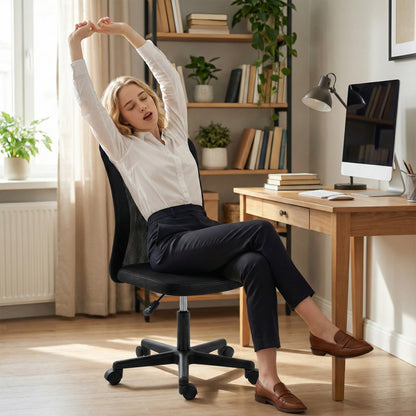 Computer Desk Chair, Armless Mesh Office Chair with Adjustable Height and Rolling Wheels, Black