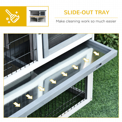 2-Tier Wooden Rabbit Hutch Guinea Pig House Bunny Cage Backyard w/ Openable Roof Small Animal House for Outdoor Grey